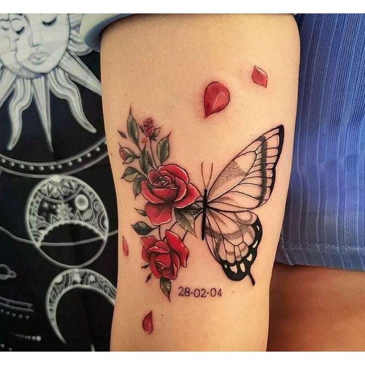 Red Rose Bouquet Temporary Tattoo
