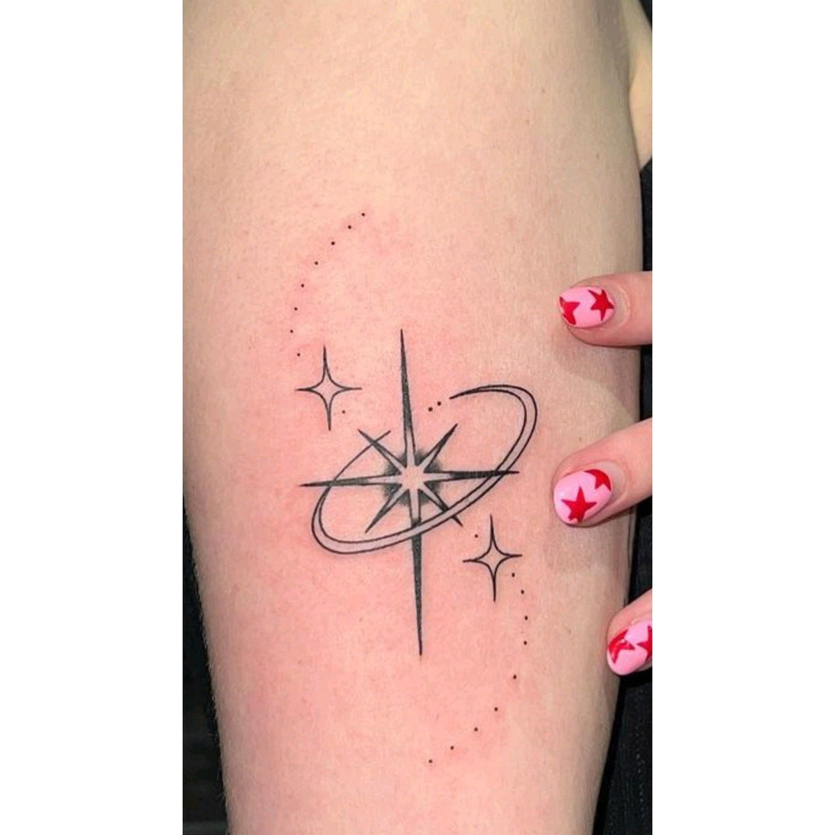 Moon and Star Line Art Temporary Tattoo