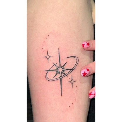 Moon and Star Line Art Temporary Tattoo