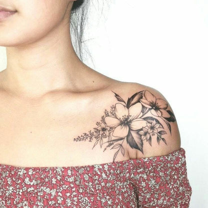 Shoulder Flower Bouquet Temporary Tattoo