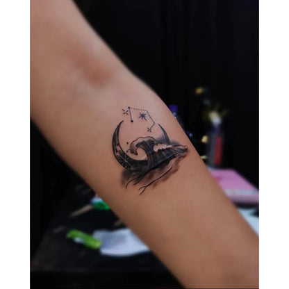 Crescent Moon Cat Temporary Tattoo