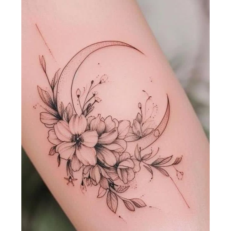 Crescent Flower Bouquet Temporary Tattoo