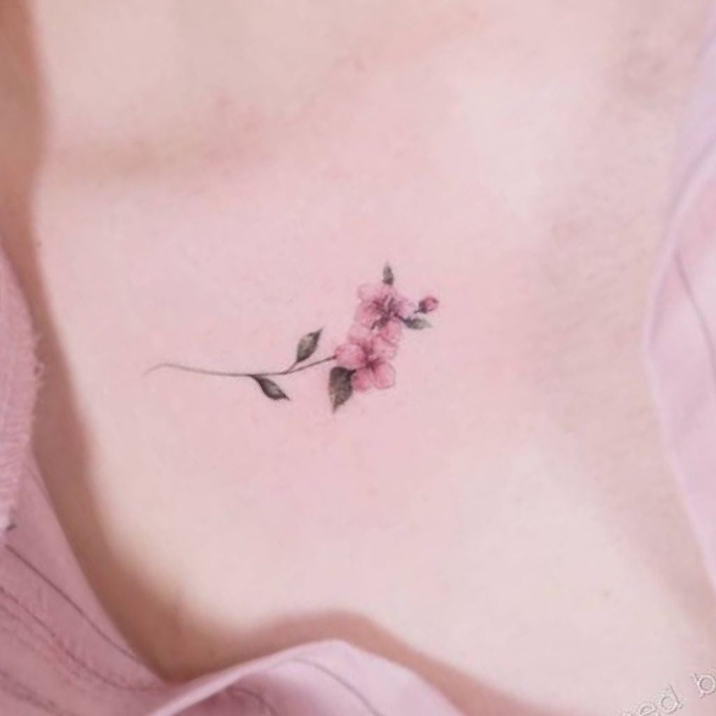 Pink Flower Stem Temporary Tattoo