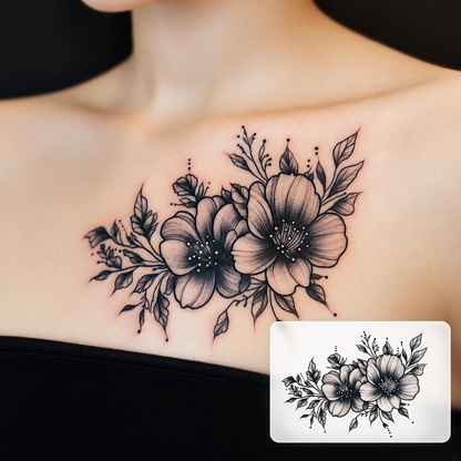 Dark Floral Bouquet Temporary Tattoo