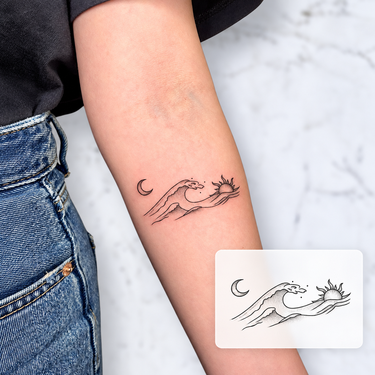 Crescent Bird Temporary Tattoo