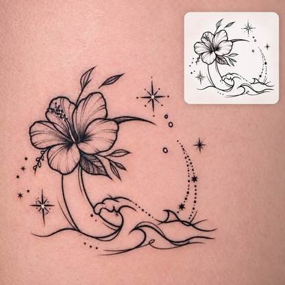 Floral Moon Swirl Temporary Tattoo
