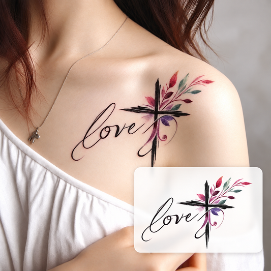 Love and Flowers Script Temporary Tattoo