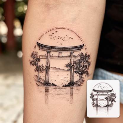 Torii Gate Landscape Temporary Tattoo