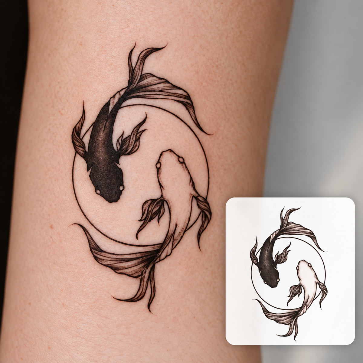 Twin Dragon Spiral Temporary Tattoo
