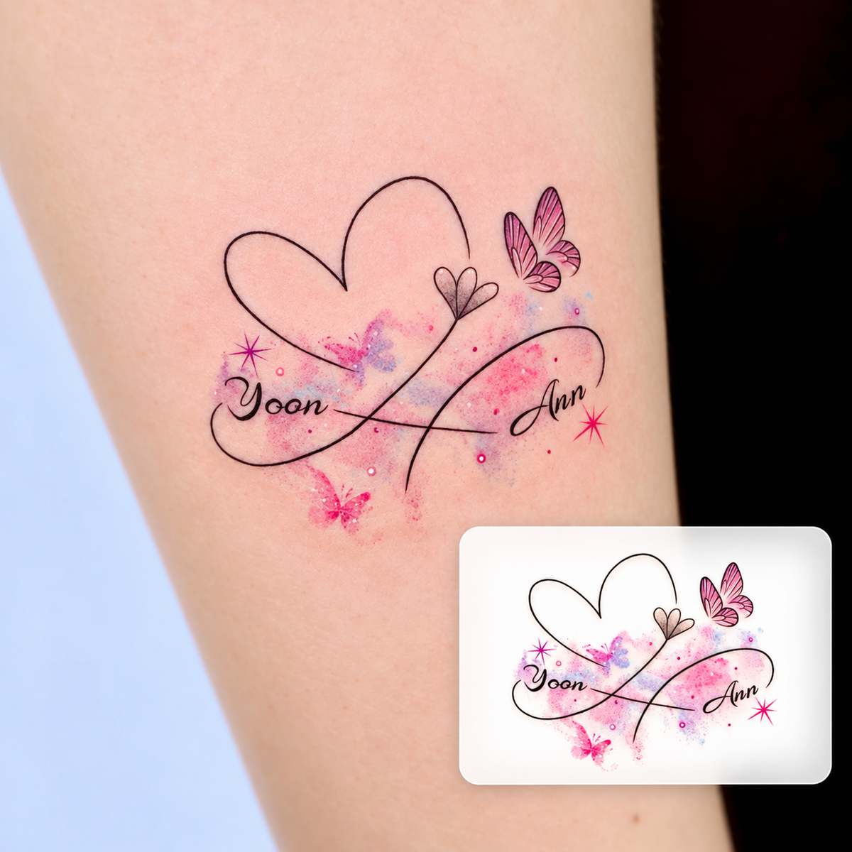 Floral Heart Line Temporary Tattoo