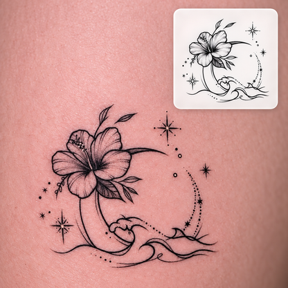 Flower and Crescent Moon Temporary Tattoo