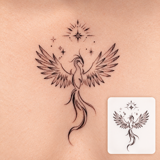 Phoenix and Sun Temporary Tattoo