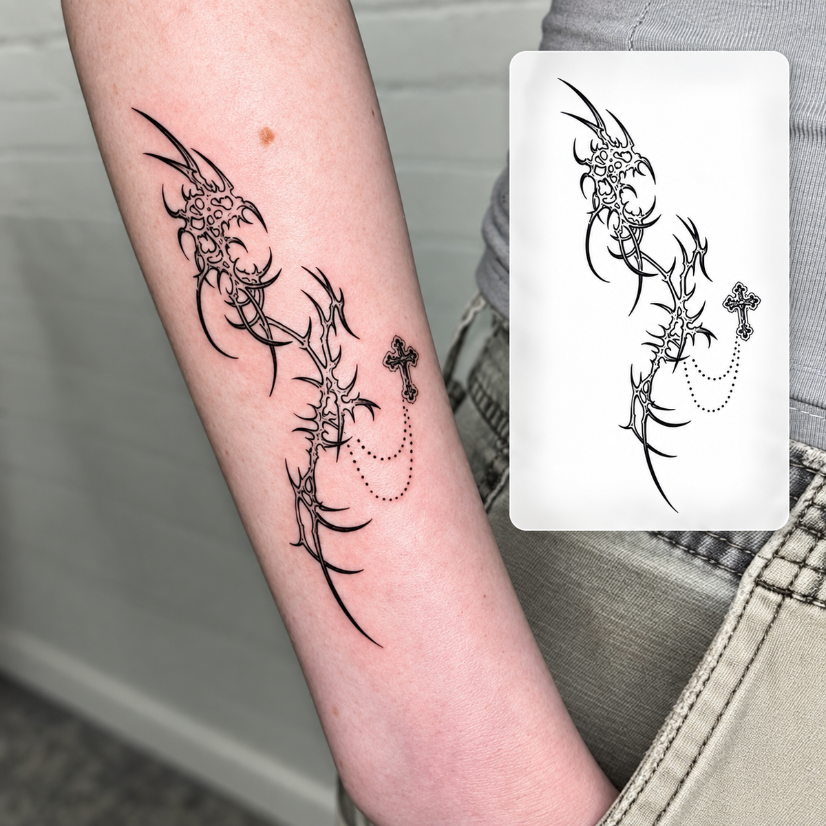 Red Rose and Butterfly Temporary Tattoo