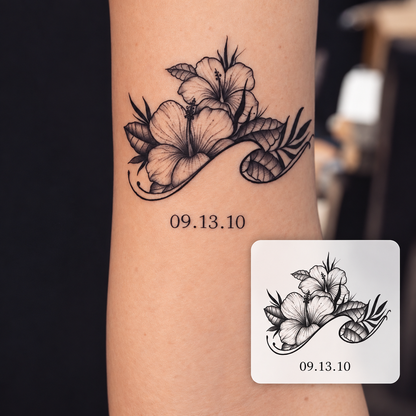 Flower with Date Temporary Tattoo