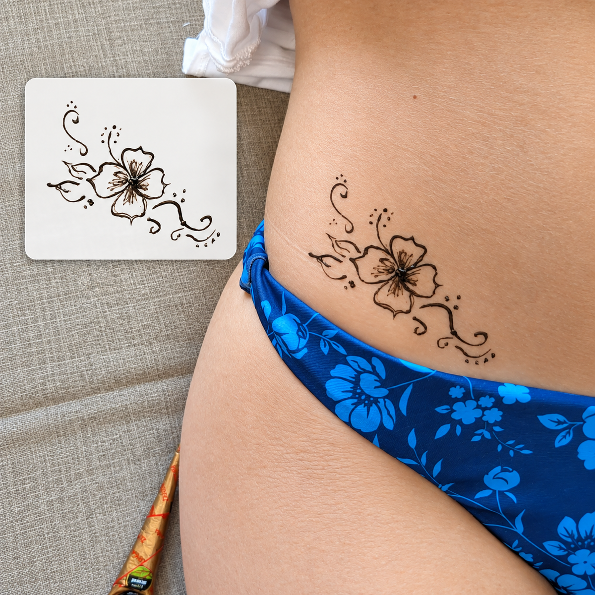 Red Floral Hip Temporary Tattoo