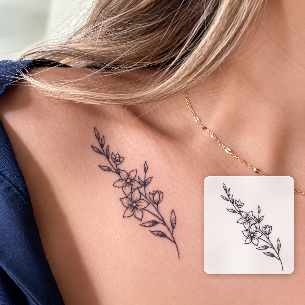 Delicate Shoulder Flowers Temporary Tattoo
