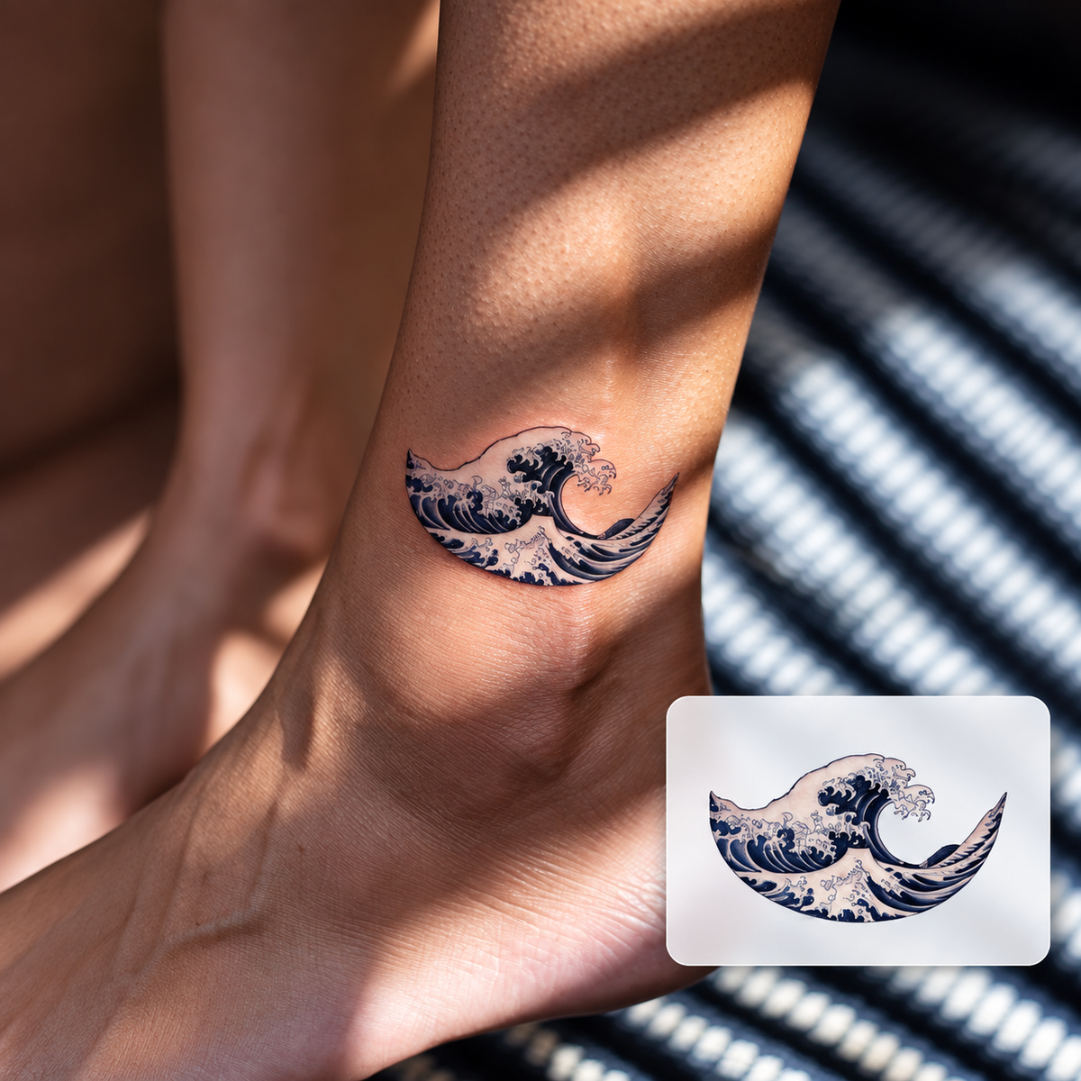 Cat and Crescent Moon Temporary Tattoo