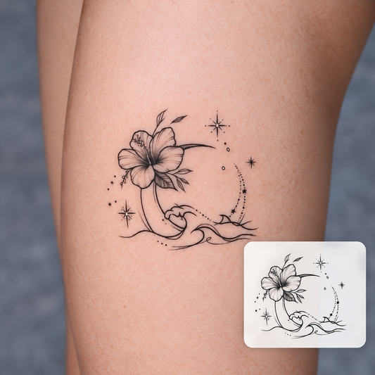 Crescent Moon and Flower Temporary Tattoo