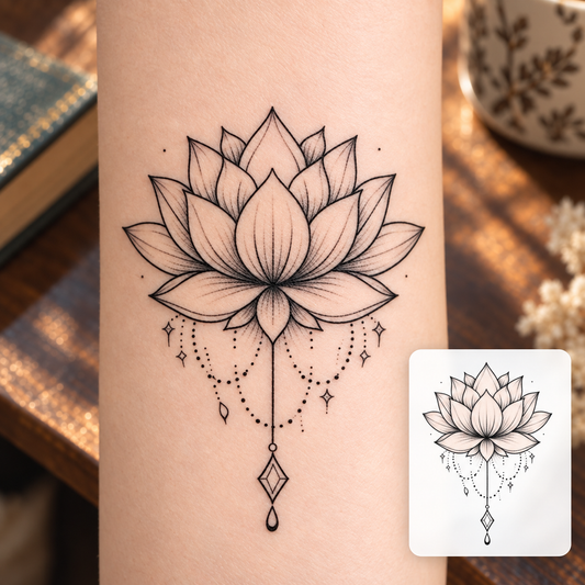 Ornate Lotus Pendant Temporary Tattoo
