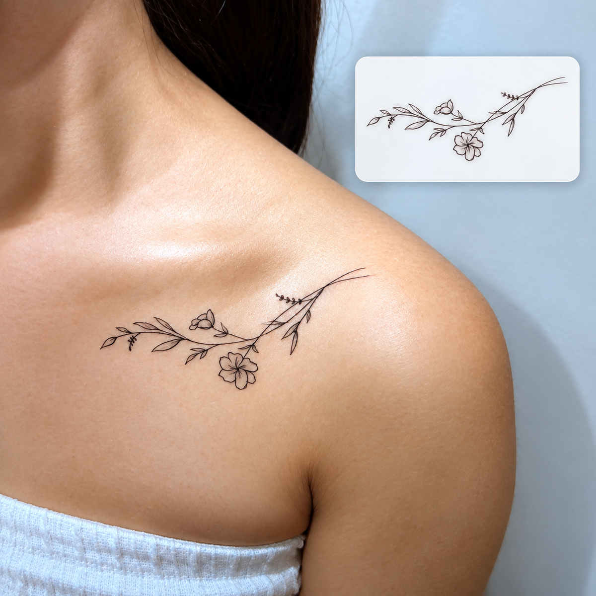 Fine Line Shoulder Branch Temporary Tattoo