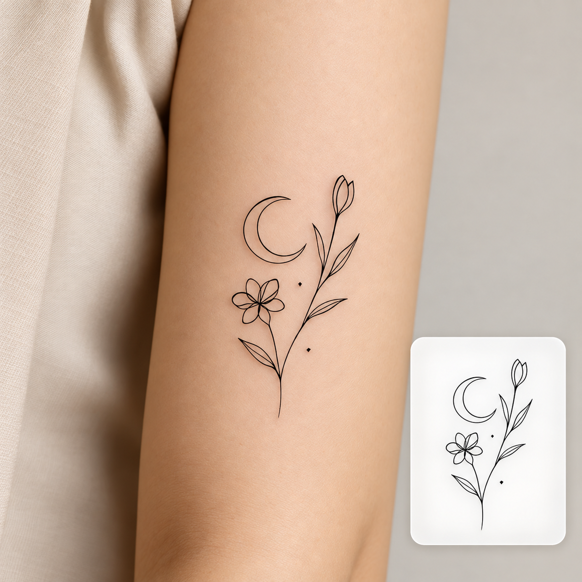 Moon Flower Stem Temporary Tattoo