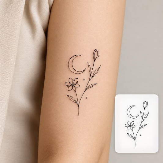 Moon Flower Stem Temporary Tattoo