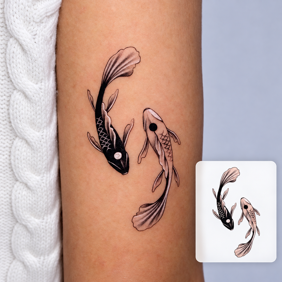 Twin Koi Fish Temporary Tattoo