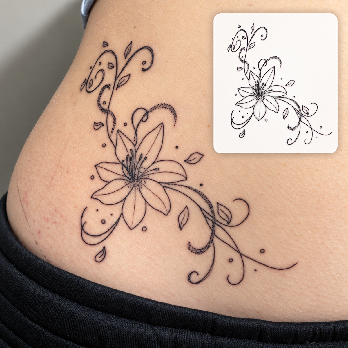 Ornamental Flower Curves Temporary Tattoo