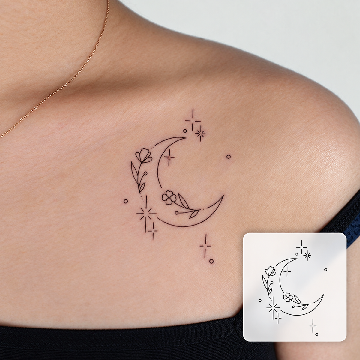 Crescent Moon Garland Temporary Tattoo