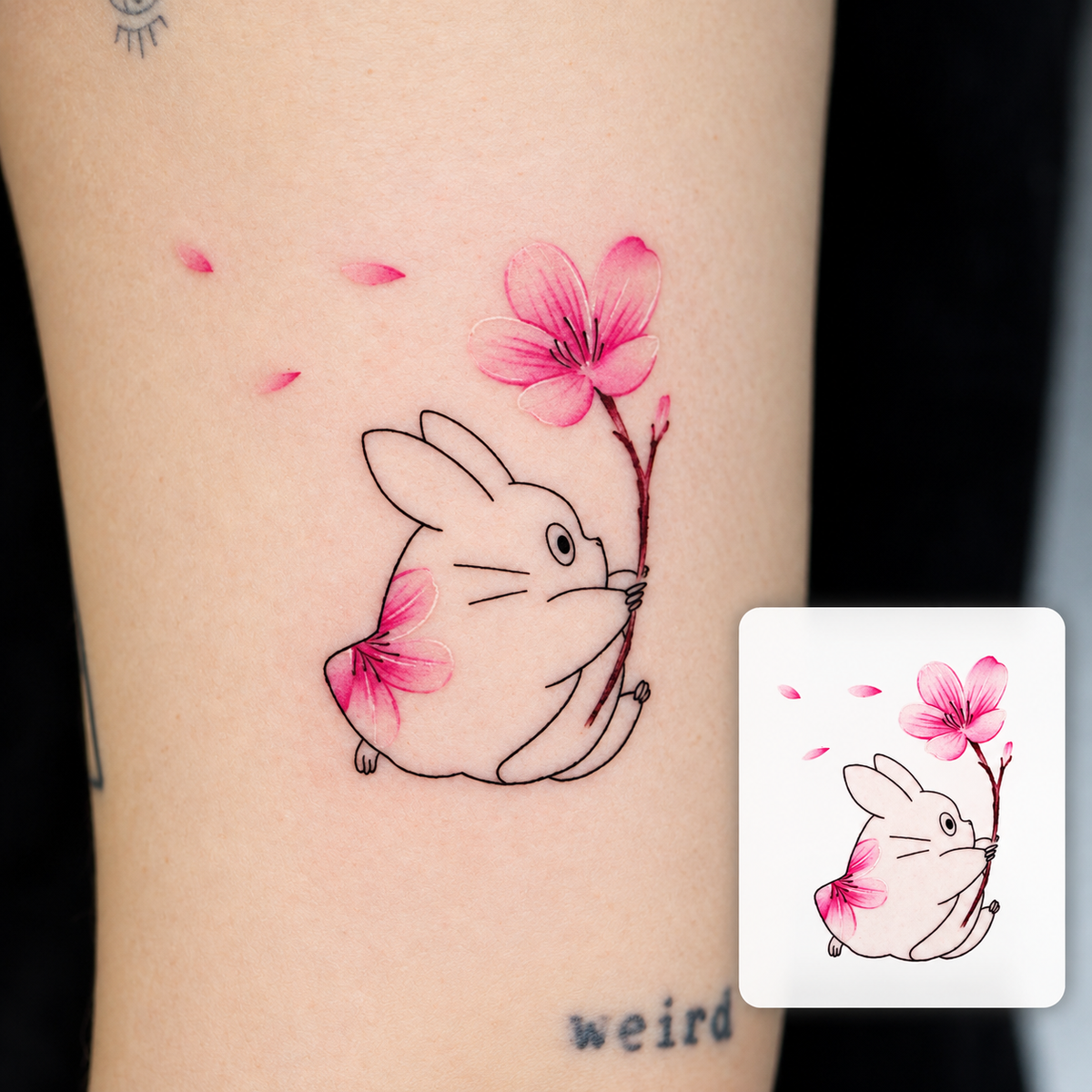 Cat and Cherry Blossom Temporary Tattoo