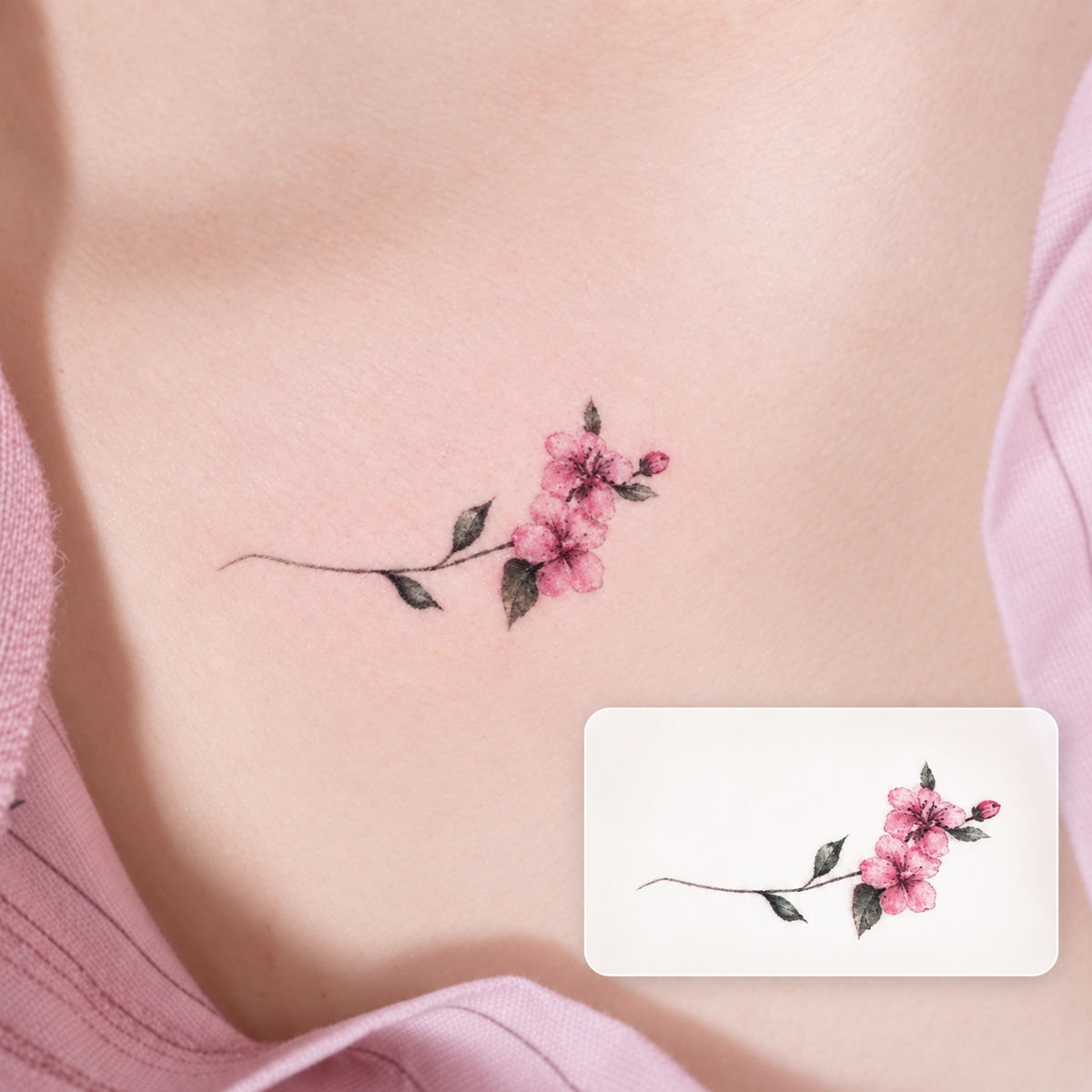 Pink Flower Stem Temporary Tattoo