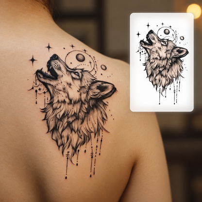 Wolf and Moon Temporary Tattoo