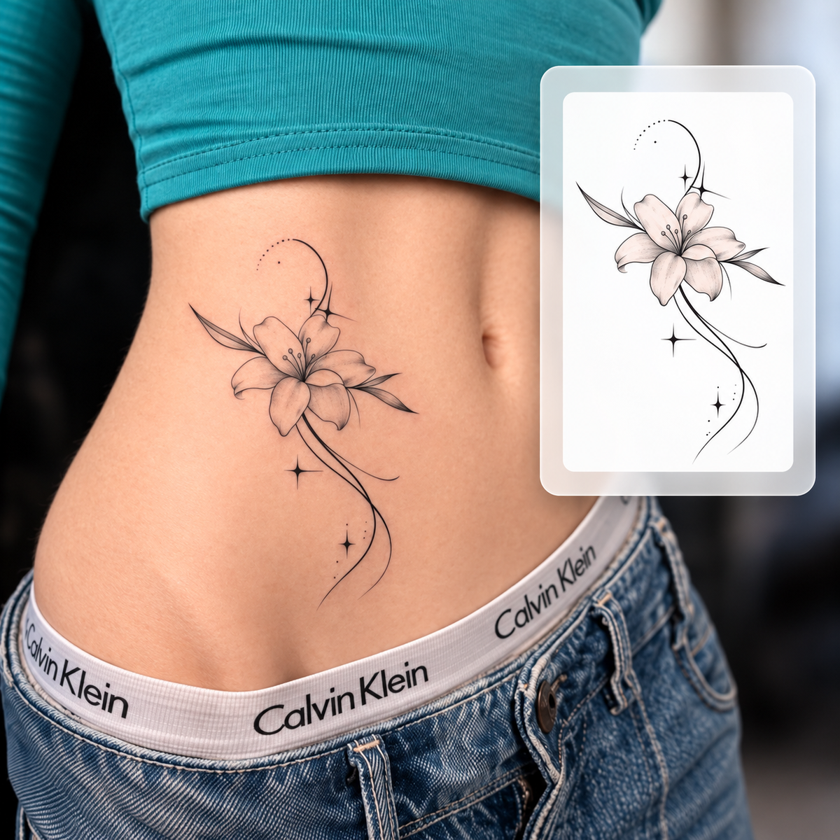 Floral Hip Vine Temporary Tattoo