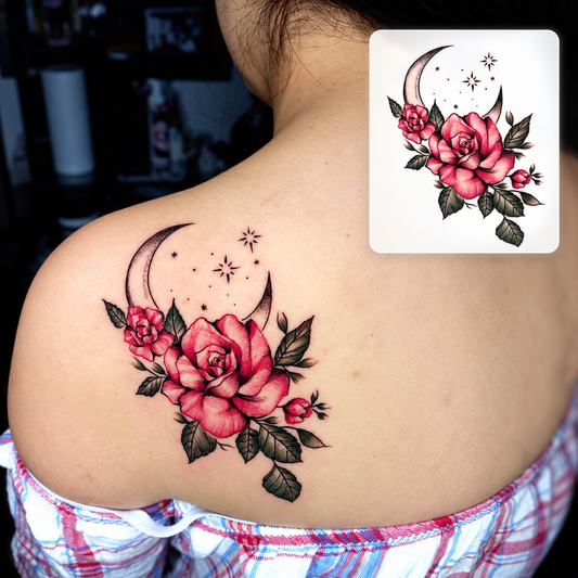 Rose and Bird Branch Temporary Tattoo