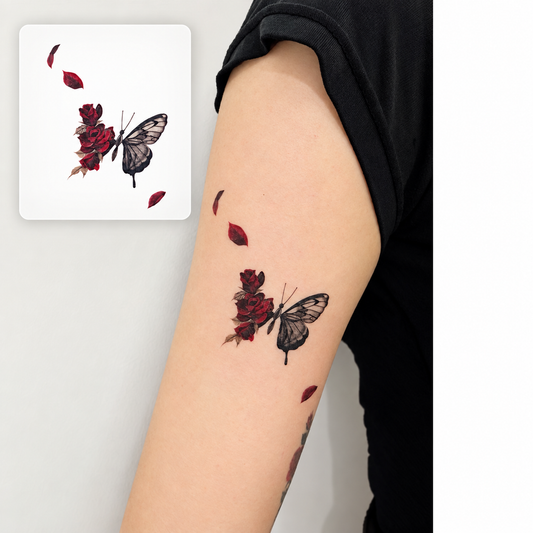 Butterfly Floral Heart Temporary Tattoo
