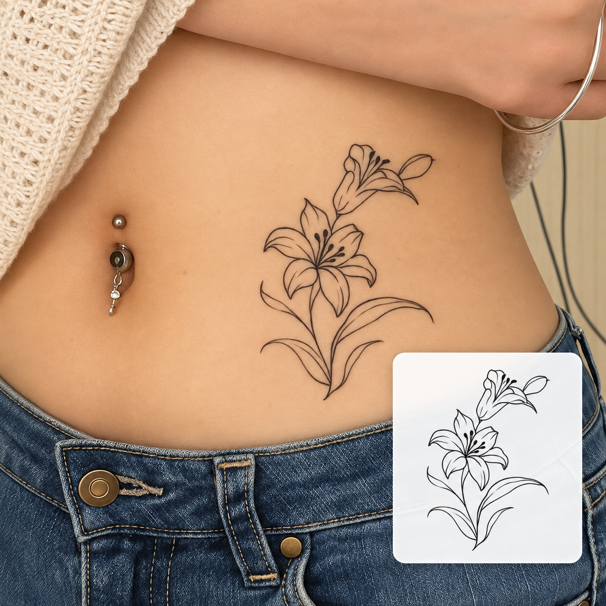 Waist Floral Branch Temporary Tattoo