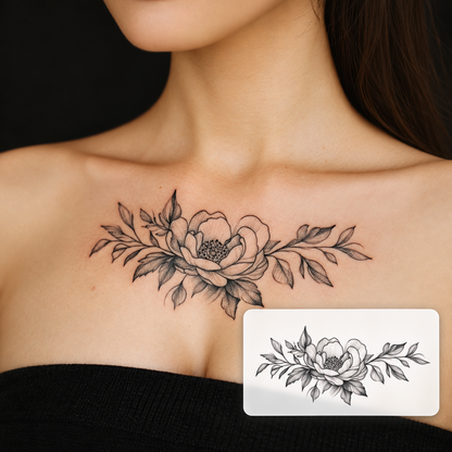 Shoulder Floral Birds Temporary Tattoo