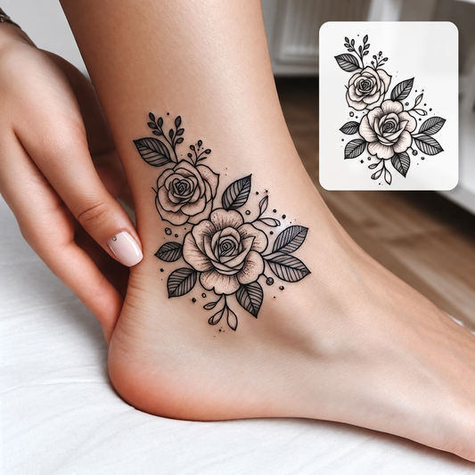 Rose Bouquet Ankle Temporary Tattoo