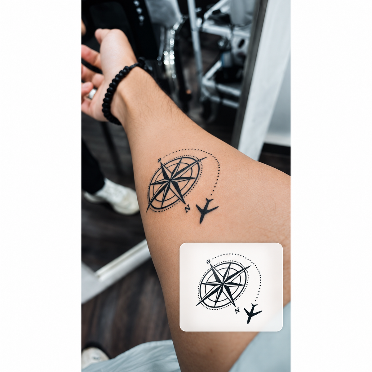 Compass Leg Temporary Tattoo