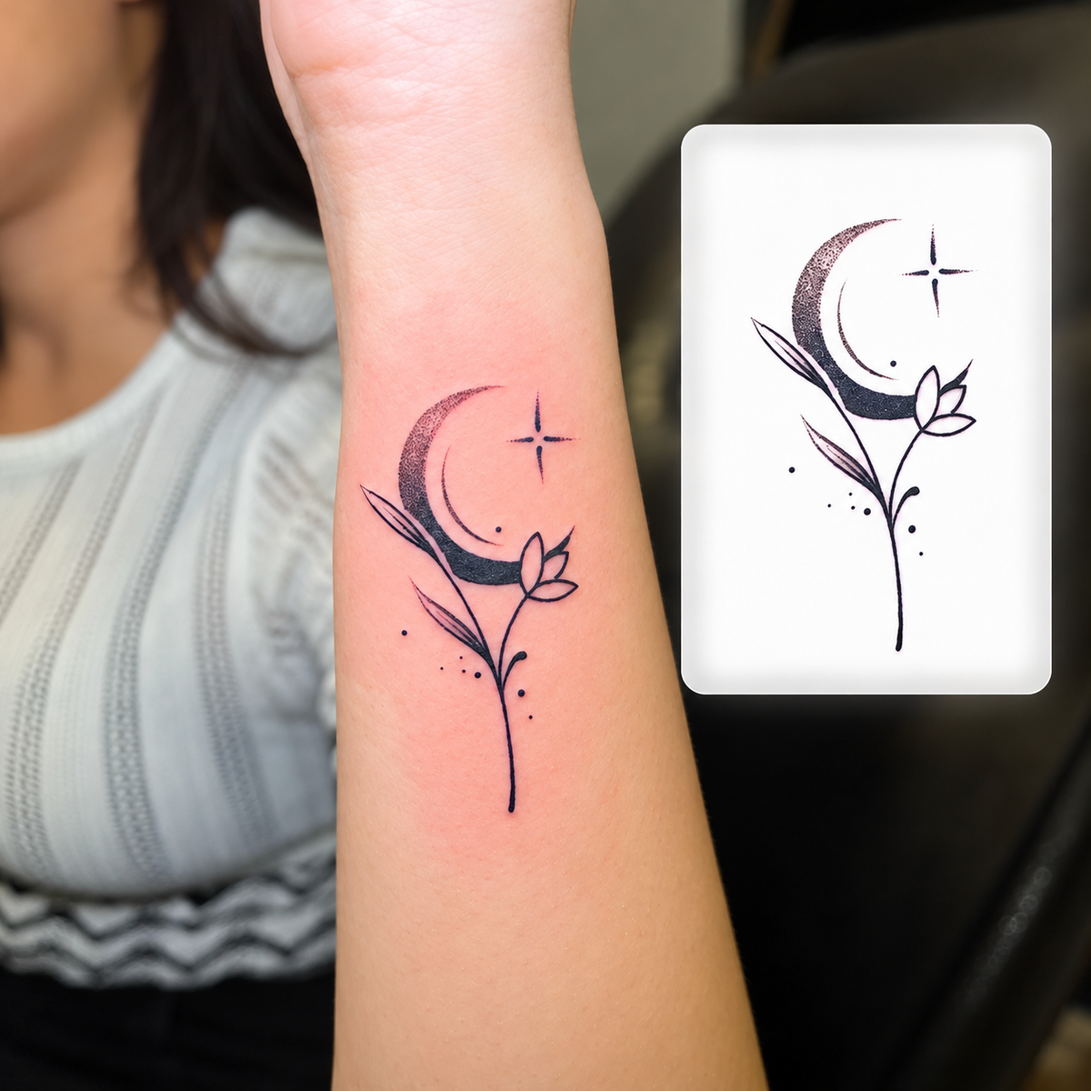 Crescent Flower Temporary Tattoo