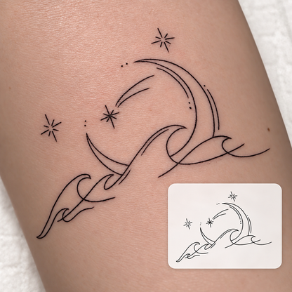 Moon and Ocean Waves Temporary Tattoo