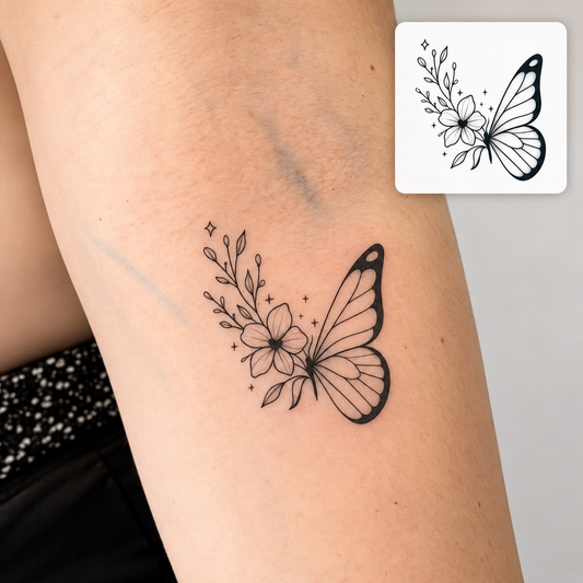 Butterfly and Flowers Temporary Tattoo
