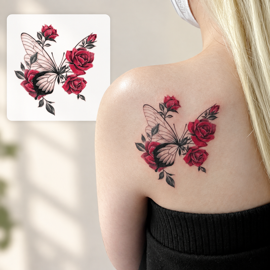 Pink Floral Script Temporary Tattoo