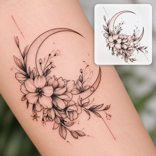 Crescent Flower Bouquet Temporary Tattoo