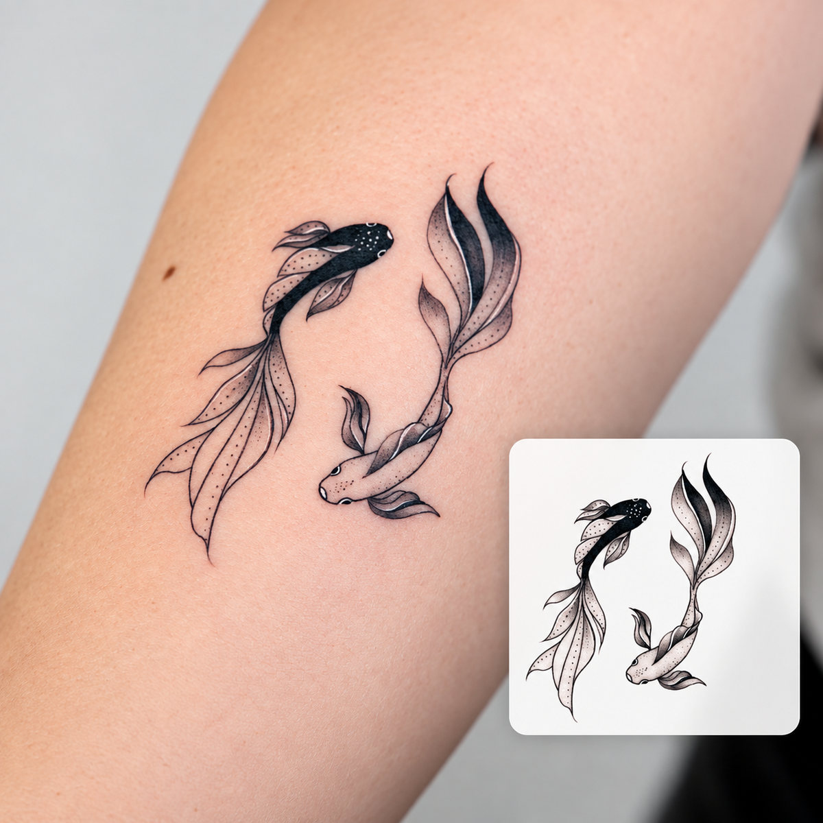 Twin Koi Design Temporary Tattoo