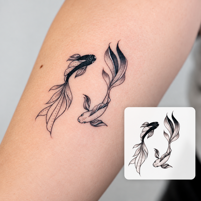 Twin Koi Design Temporary Tattoo