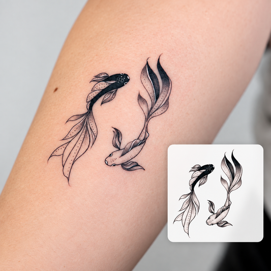 Twin Koi Design Temporary Tattoo
