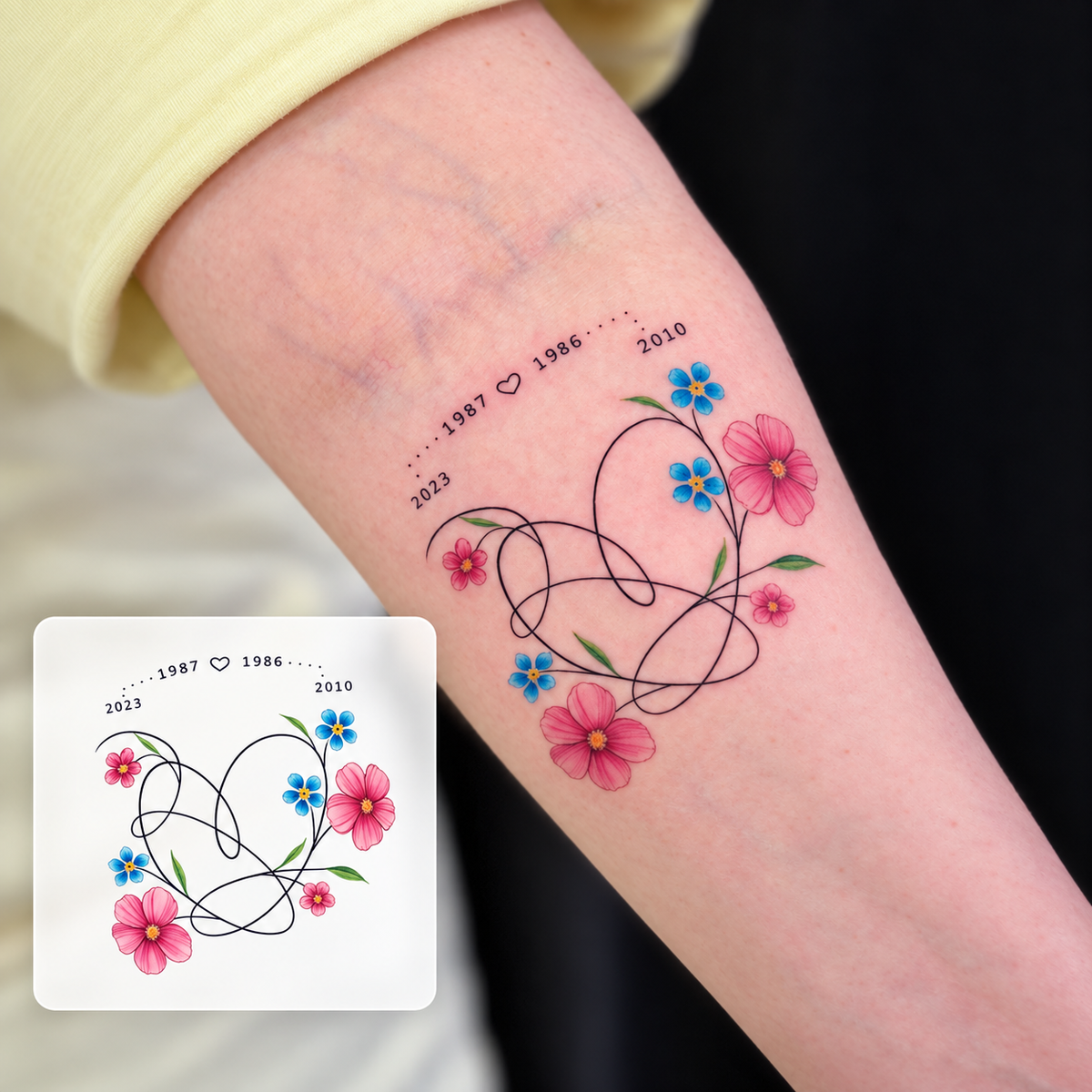 Pink Floral Orbit Temporary Tattoo