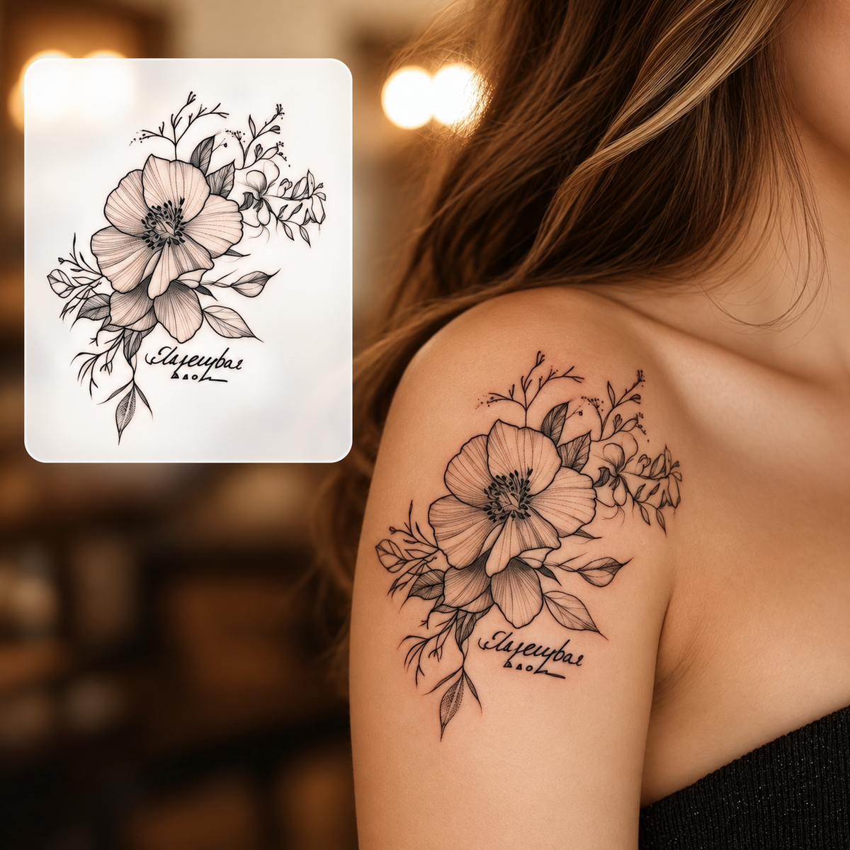 Floral Shoulder Bouquet Temporary Tattoo