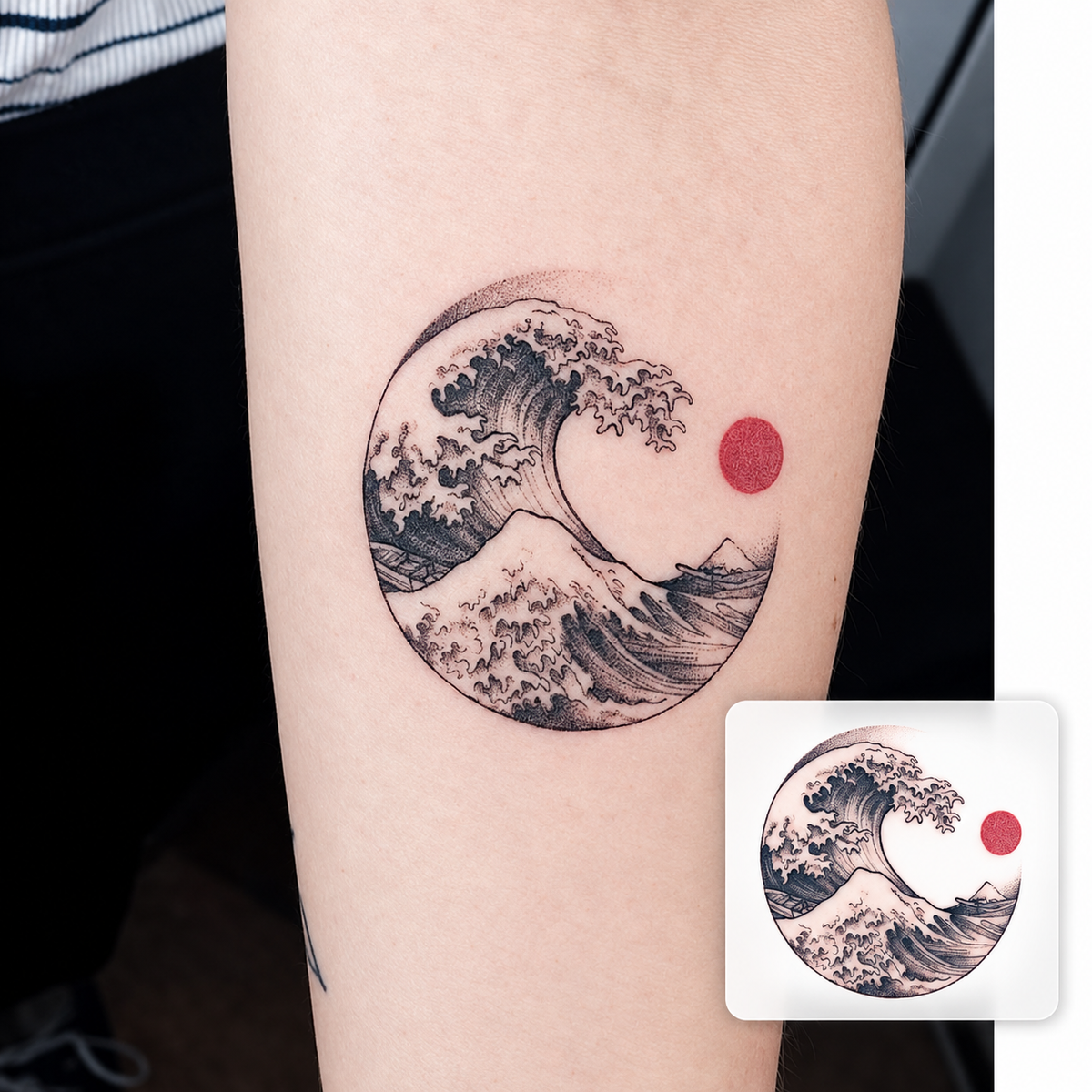 Japanese Wave Moon Temporary Tattoo